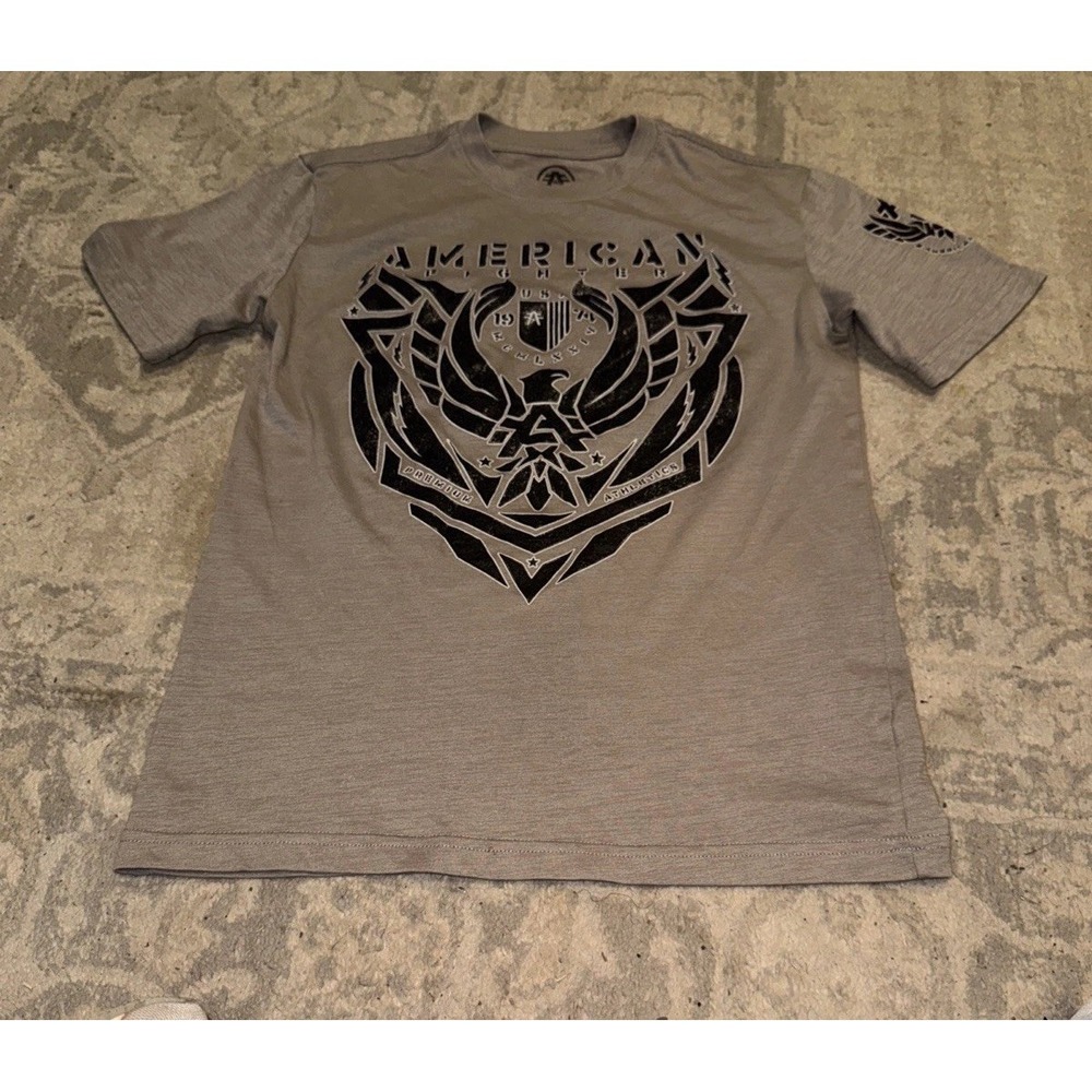 American Fighter T Shirt Gray Cotton Blend Youth Boys Sz Small